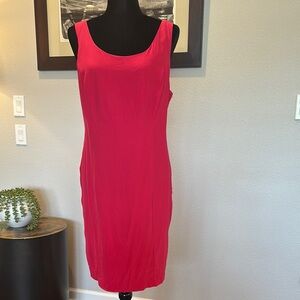 Maggy London Vibrant Hot Pink Dress‎ 100% silk knee length dress vintage size 12